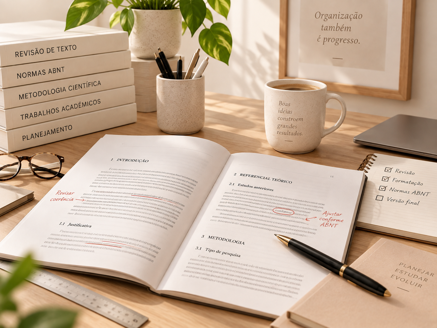 Planejamento semanal de estudos em mesa organizada