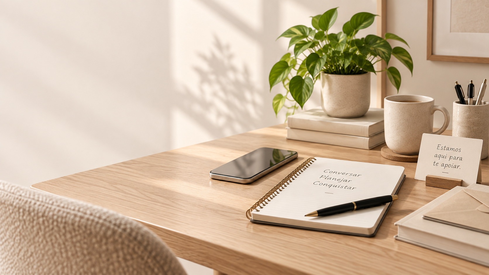 Mesa de atendimento e planejamento acadêmico em ambiente clean